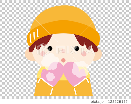 寒くて息が白くなった男の子のイラスト、カラー 122226155