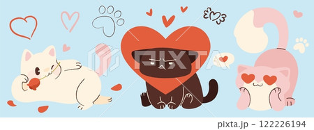 Cute Valentine cats with different emotions set. Cute Valentine cats with different emotions set. 122226194