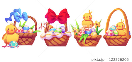 Easter baskets set with decorative elements Easter baskets set with decorative elements 122226206