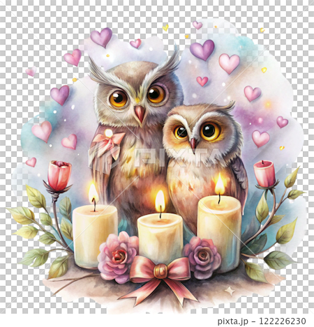Owls  Valentine's Day Clipart Watercolor  122226230