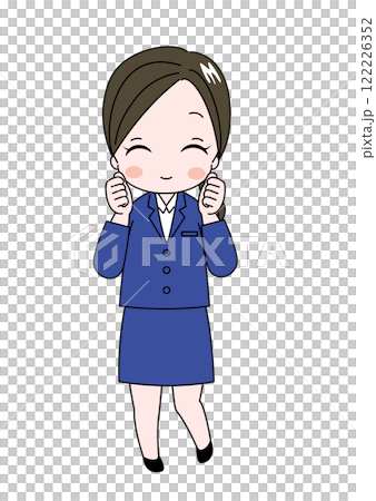 A woman smiling and encouraging others to keep fighting - Full-body illustration of a cute woman in a suit 122226352