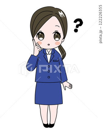 頬に手を当てて考えている女性 かわいいスーツ姿の女性の全身イラスト 頬に手を当てて考えている女性 かわいいスーツ姿の女性の全身イラスト 122226355