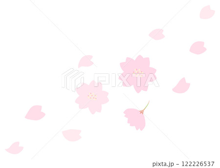 桜の花と花びらの桜吹雪のイラスト素材03 122226537