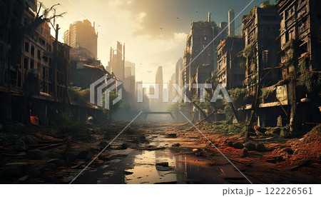 荒廃した近未来都市（AI生成画像） 122226561