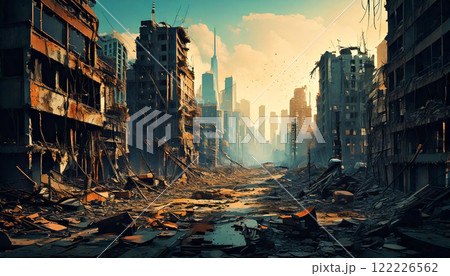 荒廃した近未来都市（AI生成画像） 122226562