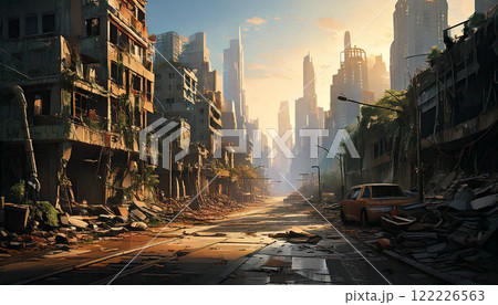 荒廃した近未来都市（AI生成画像） 122226563