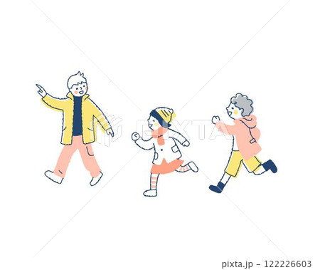 かけっこをしている冬服の子供達 かけっこをしている冬服の子供達 122226603
