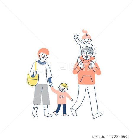 笑顔で歩く4人家族 122226605