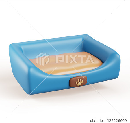 3d empty pet bed with paw print of dog or cat. Cartoon render icon of soft textile dog cushion or mattress with footprint label. Home cozy place for sleep and relax domestic animals. 3D illustration 3d empty pet bed with paw print of dog or cat. Cartoon render icon of soft textile dog cushion or mattress with footprint label. Home cozy place for sleep and relax domestic animals. 3D illustration 122226669