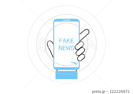 スマートフォンでフェイクニュースを拡散させるイメージのイラスト スマートフォンでフェイクニュースを拡散させるイメージのイラスト 122226872