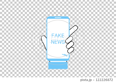 スマートフォンでフェイクニュースを拡散させるイメージのイラスト スマートフォンでフェイクニュースを拡散させるイメージのイラスト 122226872