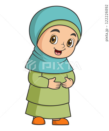 Cartoon happy muslim girl smiley of illustration Cartoon happy muslim girl smiley of illustration 122226892