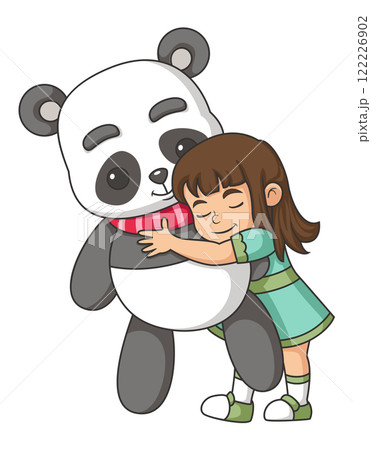 Cute little girl hugging big teddy panda of illustration 122226902