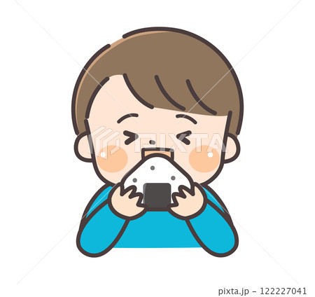 おにぎりを食べる男の子 おにぎりを食べる男の子 122227041
