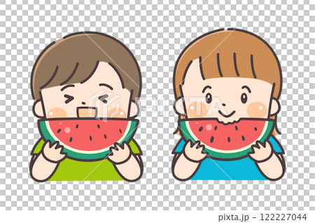 兩個孩子吃西瓜 122227044