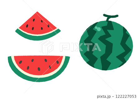 丸ごとのスイカとカットスイカのイラストセット 122227053