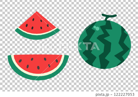 丸ごとのスイカとカットスイカのイラストセット 122227053