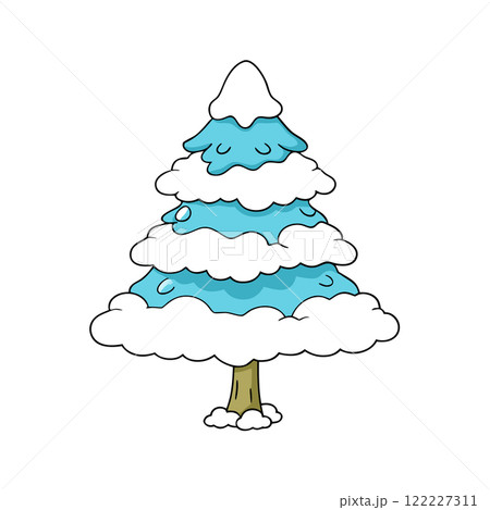 Snow Covered Tree Winter Landscape Vector Illustration for Seasonal Designs Snow Covered Tree Winter Landscape Vector Illustration for Seasonal Designs 122227311