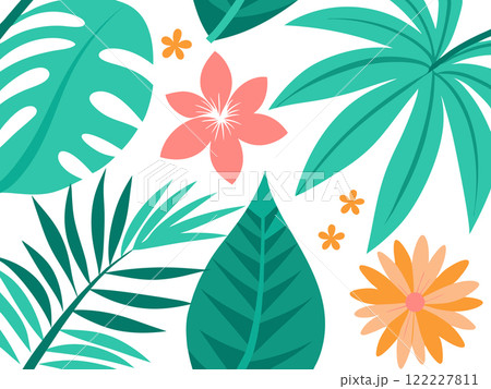 Vibrant Tropical Floral Pattern Background 122227811