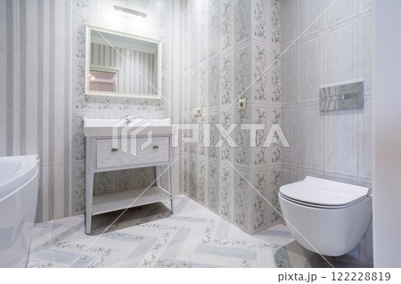 Luxury bathroom interior design and ceramic tile wall 122228819