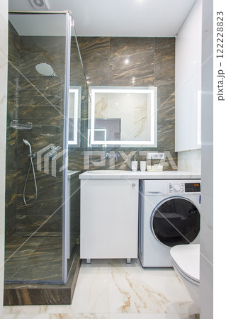 Luxury bathroom interior design and ceramic tile wall 122228823