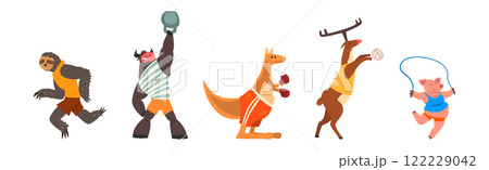Funny Animal in Gym Do Sport Activity Vector Set Funny Animal in Gym Do Sport Activity Vector Set 122229042