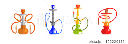 Hookah Device with Tube for Smoking Vector Set 122229111