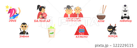 Japanese Famous Object and Symbol with Inscription Vector Set 122229115