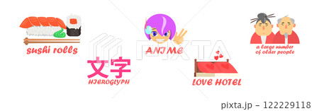 Japanese Famous Object and Symbol with Inscription Vector Set 122229118