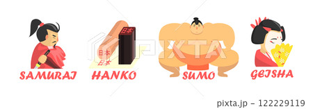 Japanese Famous Object and Symbol with Inscription Vector Set 122229119
