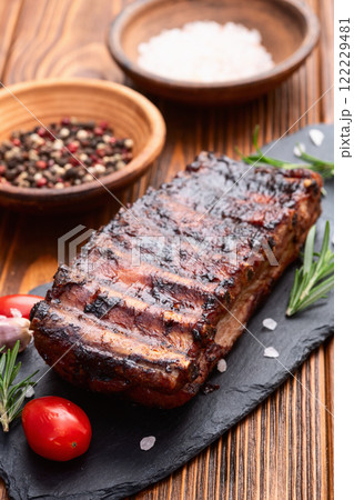 Grilled Pork ribs barbecue photography . Top view Grilled Pork ribs barbecue photography . Top view 122229481