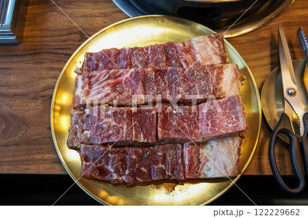 Korean traditional BBQ food. raw beef ribs 122229662