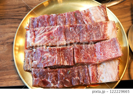 Korean traditional BBQ food. raw beef ribs 122229665