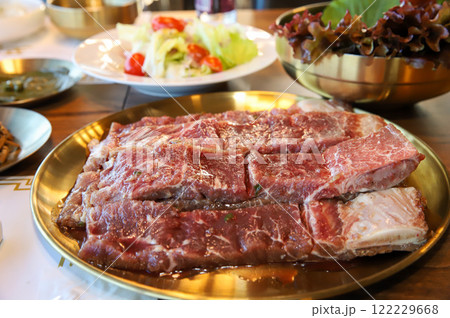 Korean traditional BBQ food. raw beef ribs 122229668