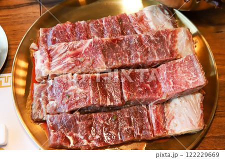 Korean traditional BBQ food. raw beef ribs 122229669