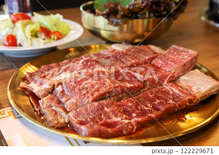 Korean traditional BBQ food. raw beef ribs 122229671