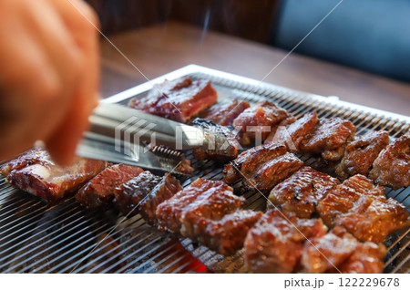 Korean traditional BBQ food. raw beef ribs 122229678
