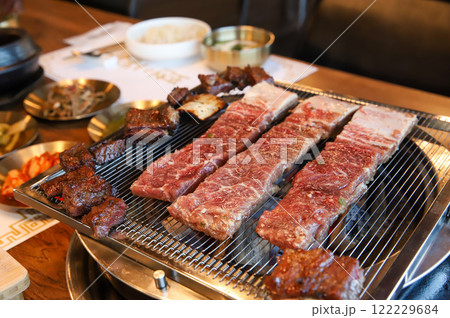 Korean traditional BBQ food. raw beef ribs Korean traditional BBQ food. raw beef ribs 122229684