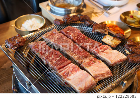 Korean traditional BBQ food. raw beef ribs 122229685
