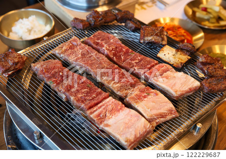 Korean traditional BBQ food. raw beef ribs 122229687