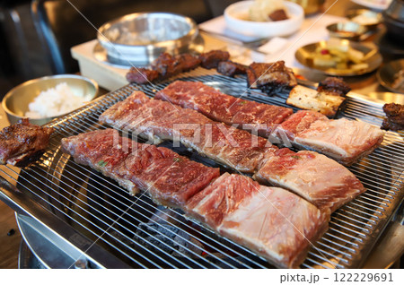 Korean traditional BBQ food. raw beef ribs 122229691