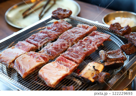 Korean traditional BBQ food. raw beef ribs 122229693