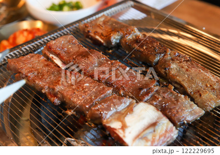 Korean traditional BBQ food. raw beef ribs Korean traditional BBQ food. raw beef ribs 122229695