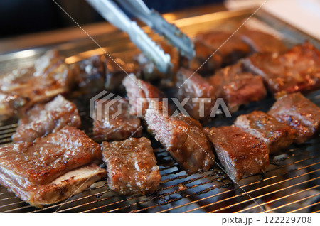 Korean traditional BBQ food. raw beef ribs Korean traditional BBQ food. raw beef ribs 122229708