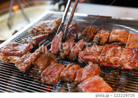 Korean traditional BBQ food. raw beef ribs Korean traditional BBQ food. raw beef ribs 122229710