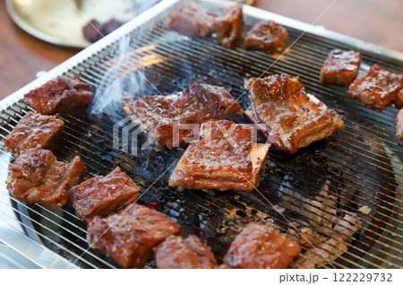 Korean traditional BBQ food. raw beef ribs 122229732