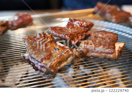 Korean traditional BBQ food. raw beef ribs Korean traditional BBQ food. raw beef ribs 122229740