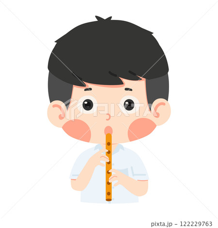 Happy kid play flute music 122229763