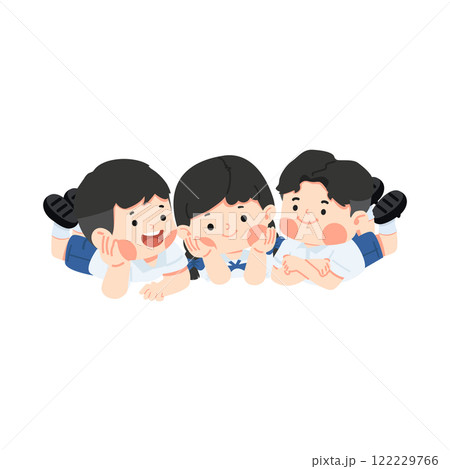 Joyful children resting on the floor Joyful children resting on the floor 122229766
