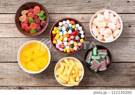 Mix of colorful candies . Top view 122230200